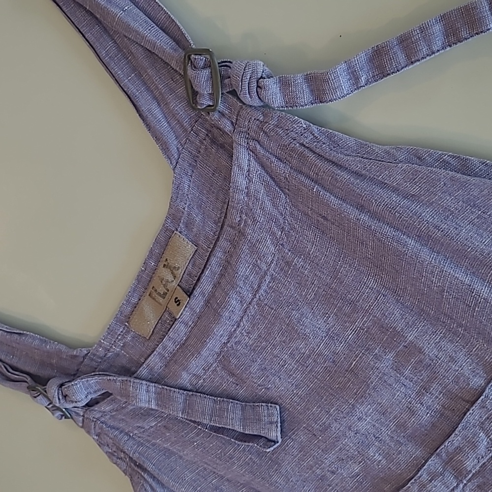 EUC FLAX Soft Lavender 100% Linen Jumper with Adjustable Straps and Pockets - Picture 11 of 13